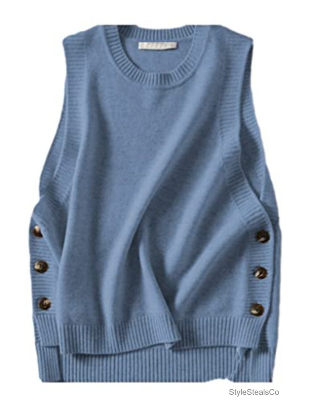 Women's Ribbed Knit Sweater Vest Sleeveless Button Side Pullover